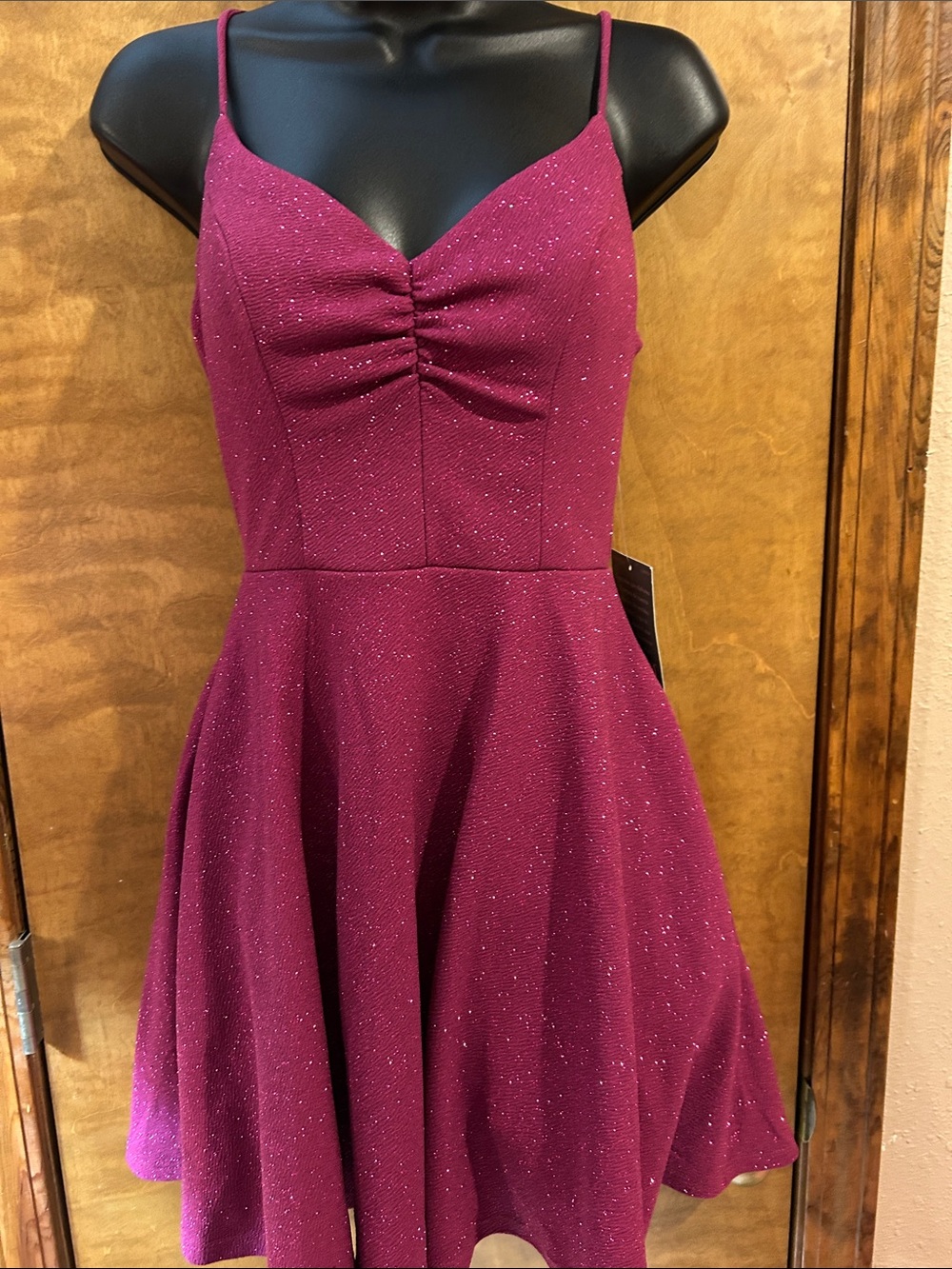 Sparkle Fuchsia Fit & Flare Dress - Sleeveless V-Neck - Homecoming